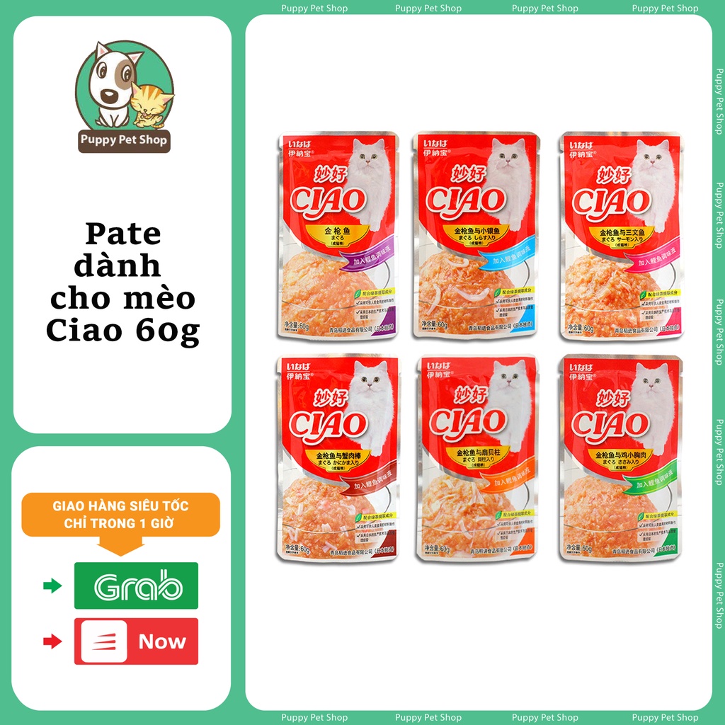 [Đủ 6 vị]Pate Dành Cho Mèo Trên 3 Tháng Tuổi CIAO 60g