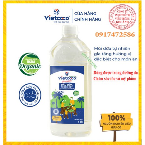 Dầu Dừa Vietcoco Nguyên Chất 1 lít - dầu dừa tinh khiết- DẦU DỪA NGUYÊN CHẤT ORGANIC MỸ PHẨM VIETCOCO