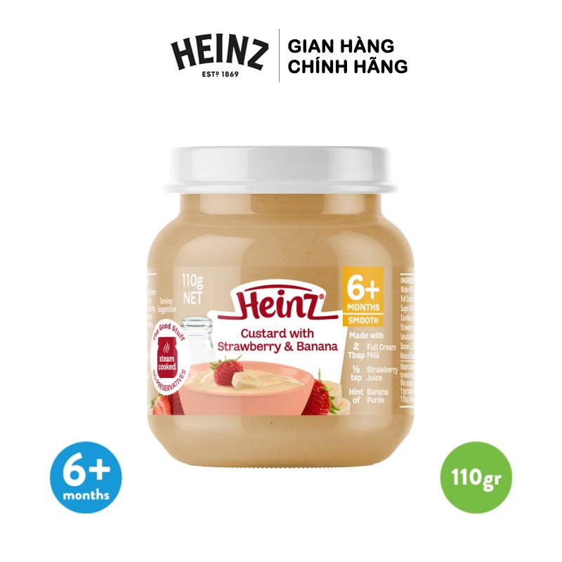 Lọ Dinh Dưỡng Custard Vị Dâu Và Chuối HEINZ 110g (Date T12/2022) + Tặng 1 Hũ Táo Xoài 110g (Date T07/2022)