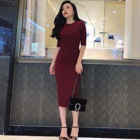 Đầm body len tăm dáng dài tay lỡ form ôm co giãn 👗 *