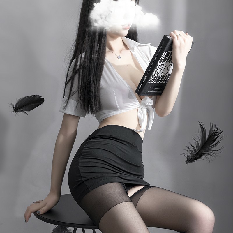 Bộ đồ ngủ nữ cosplay sexy tiếp viên gợi cảm, thư kí dam dang, áo croptop + váy ngủ bó sát TK003