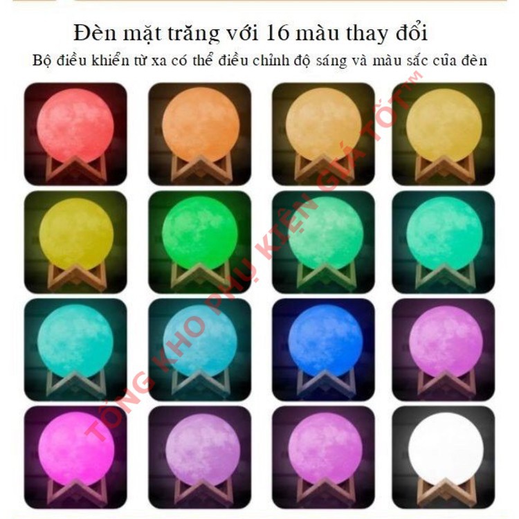 Đèn ngủ mặt trăng Moonlight 3D; đủ màu size 10cm, 12cm, 15cm, 18cm, 20cm có điều khiển, tặng đế gỗ, dây sạc