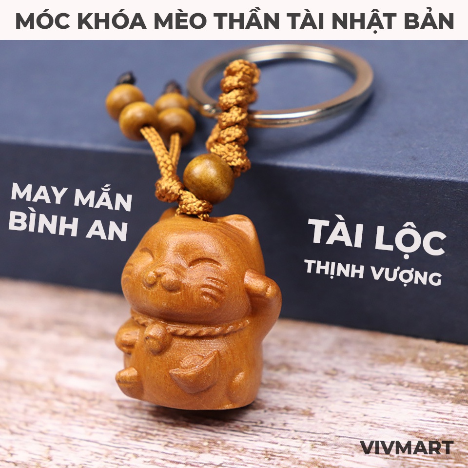 ✅ Móc Khóa Gỗ Đào Mèo Thần Tài Nhật Bản - May Mắn, Thịnh Vượng, Tài Lộc, Bình An