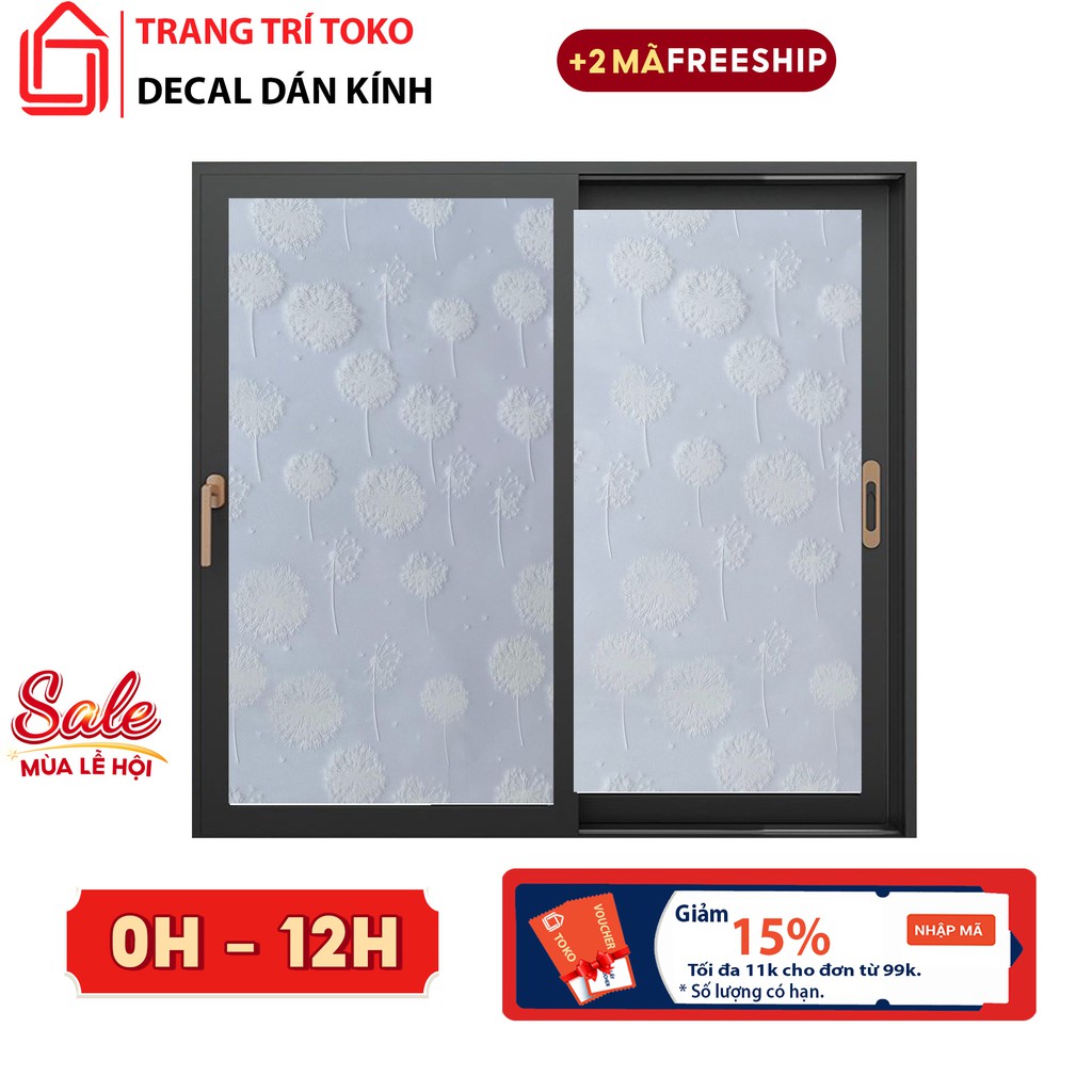 Bán từ 0.5m | Decal dán kính cửa sổ mờ chống nắng khổ 90cm , Giấy đề can dán kính nhà tắm hoạ tiết hoa bồ công anh