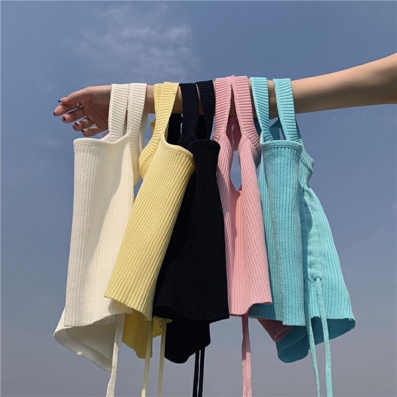 Áo Hai Dây Dệt Kim Dáng Ngắn / Dây Rút Thời Trang Trẻ Trung