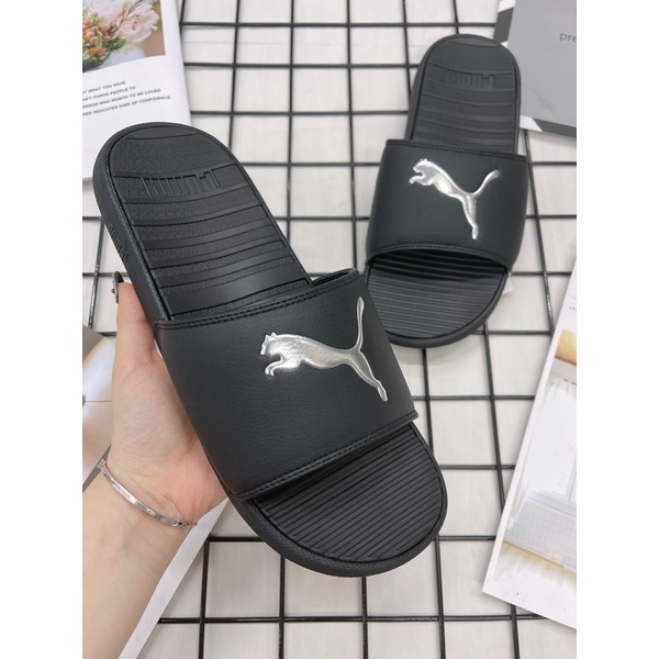 [CHÍNH HÃNG] DÉP PUMA COOL CAT SPORT ĐEN SILVER SLIDE SANDAL - DÉP QUAI NGANG SIÊU ÊM