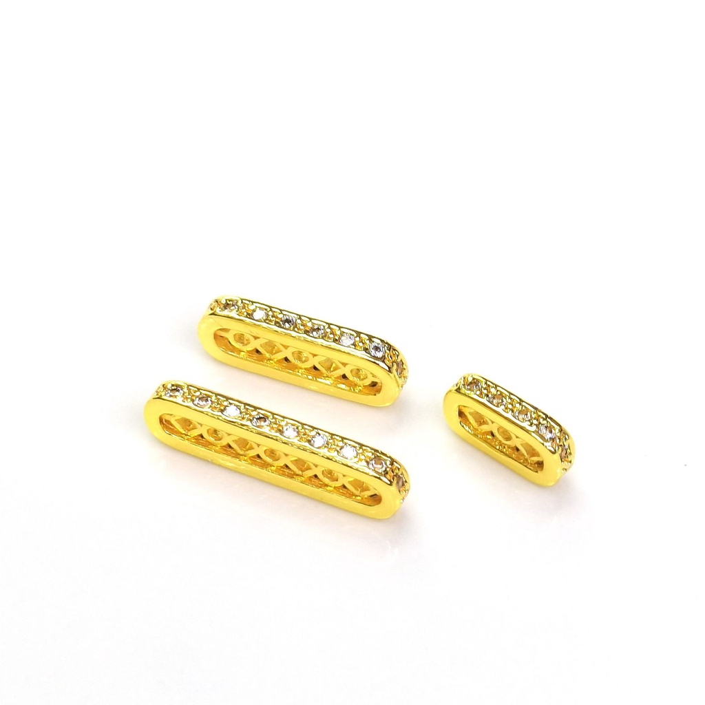 Hạt Cườm Oval Ba Lỗ Bằng Đồng Mạ Vàng 14K diy