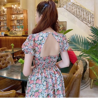 ĐẦM HOA CỔ VUÔNG KHOÉT LƯNG