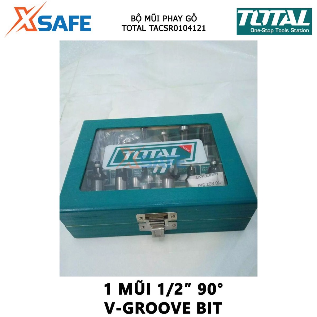 Bộ mũi phay gỗ TOTAL bộ 12 mũi phay soi gỗ Đường kính mũi từ 1/4&quot;(6.3mm)-1/2&quot; (12.7 mm), Gồm 3 mũi thẳng 6mm, 12mm, 16mm
