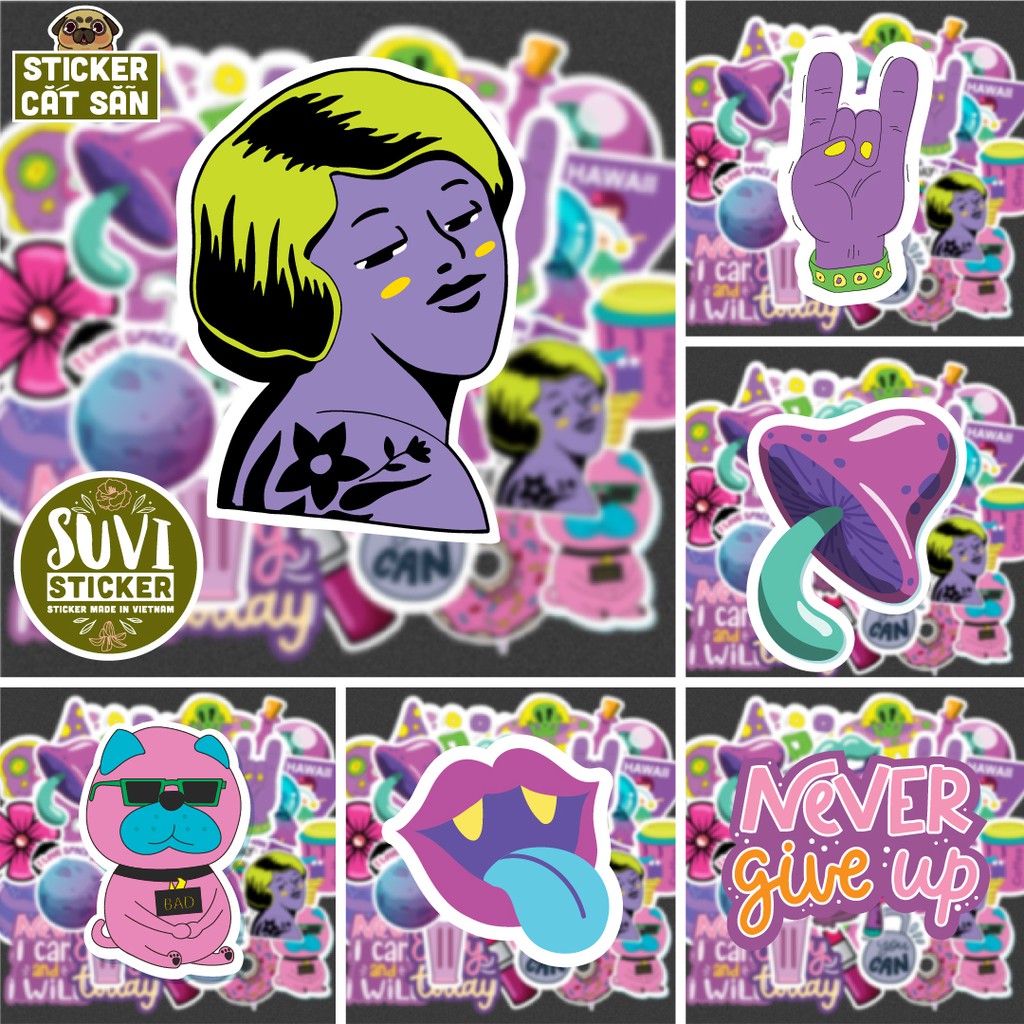 50 Sticker Màu Tím Purple chống nước sticker dán laptop, điện thoại, đàn guitar, mũ bảo hiểm, vali. MSP: C04