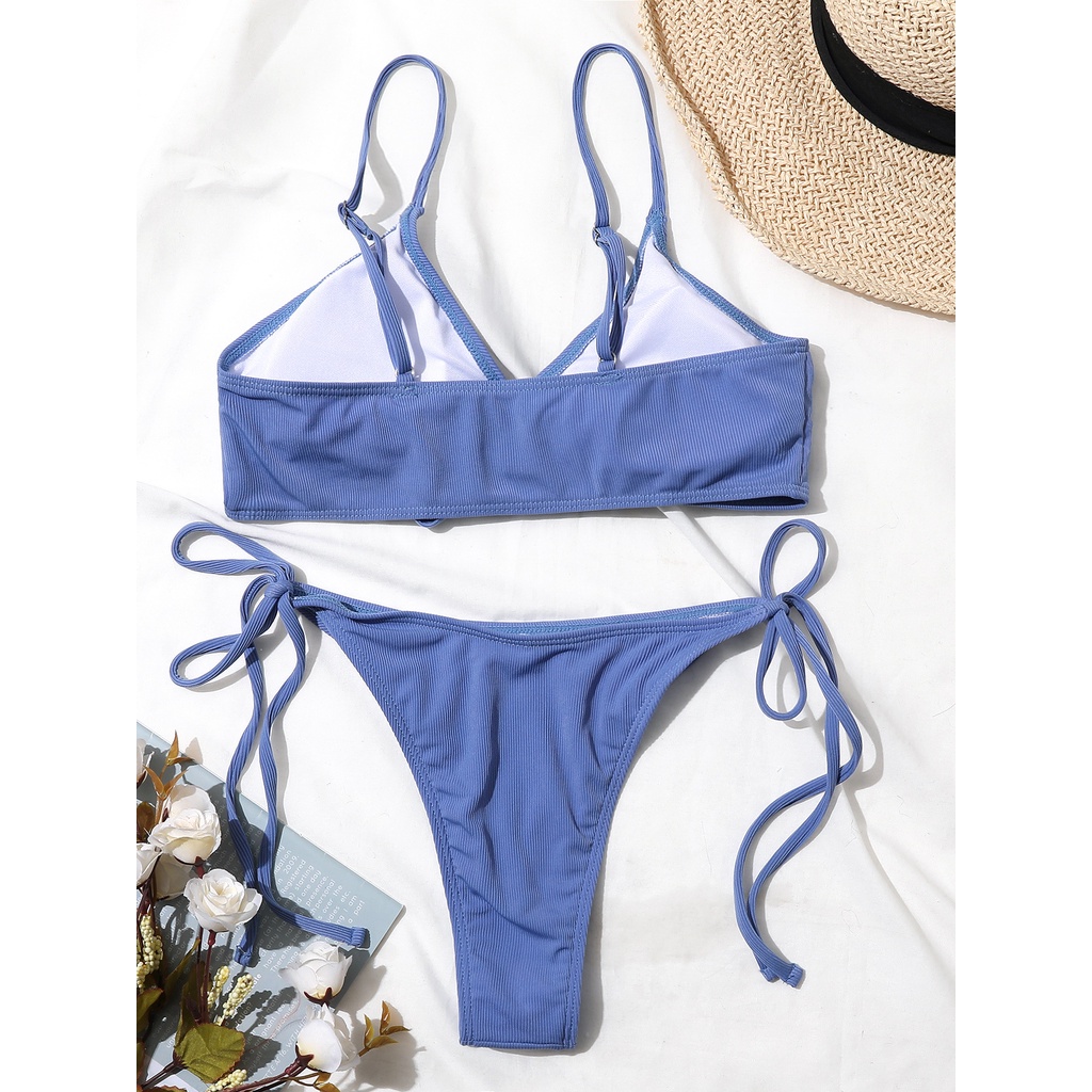 Bộ Đồ Bơi Bikini Hai Mảnh Thắt Dây Màu Sắc Trơn Dành Cho Nữ