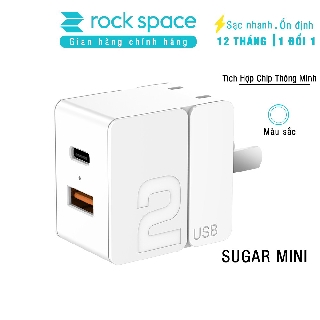 Củ sạc mini 2 cổng sạc nhanh Rockspace Sugar chuẩn sạc nhanh PD, QC cho iphone, samsung, vsmart, LG, oppo màu trắng
