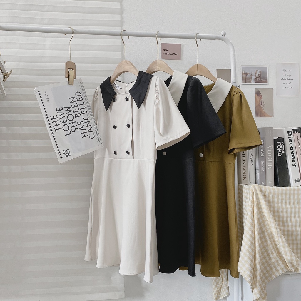 VÁY ĐI LÀM THANH LỊCH, VÁY CỔ PHA KHUY BỌC VINTAGE