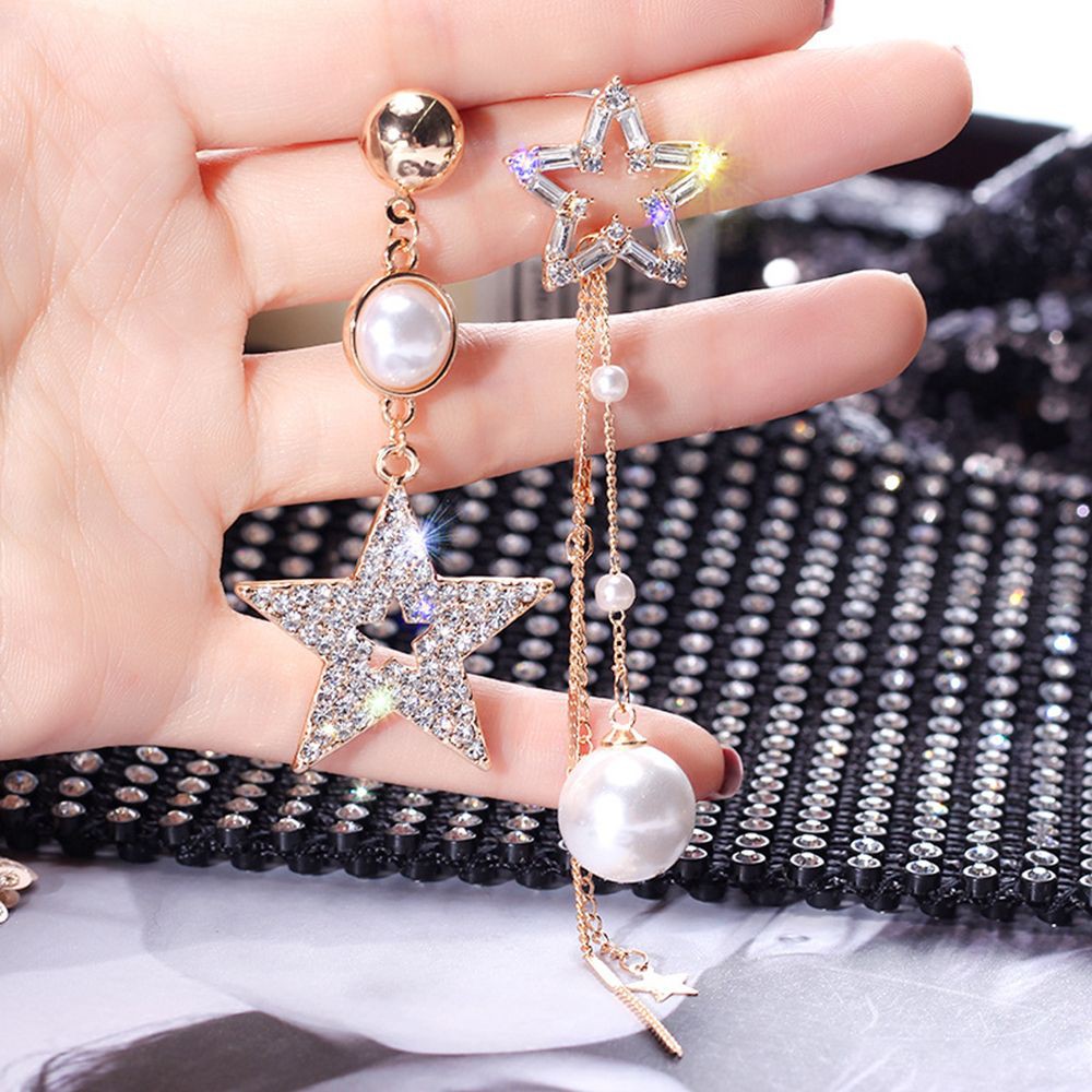 Khuyên tai mặt ngôi sao đính hạt giả ngọc trai