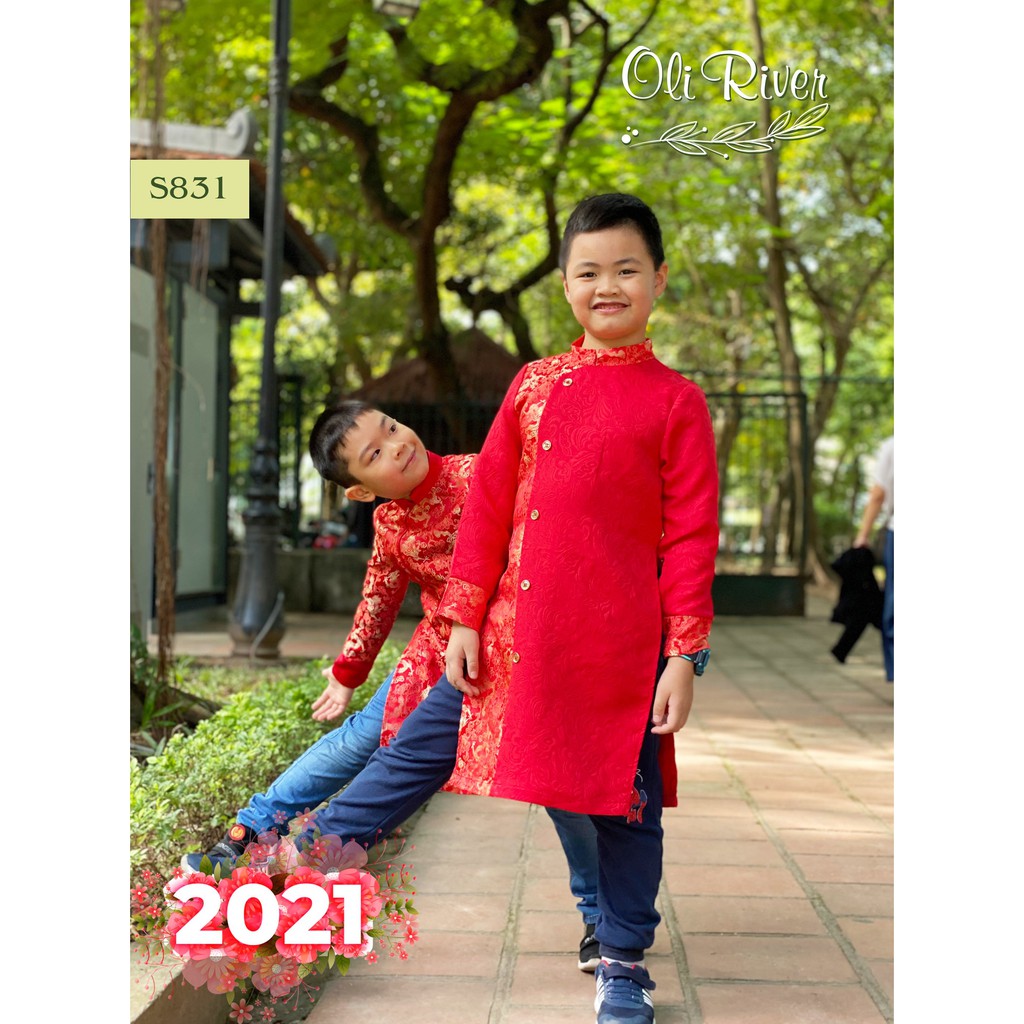 Áo dài cách tân bé trai đón Tết 2021