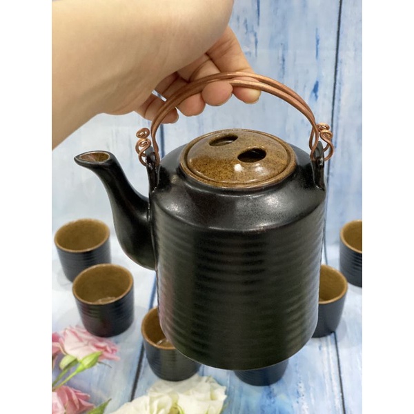 [ SALES KHÔ MÁU ] Bộ ấm tích đen men nâu gốm pha trà xanh - Dung tích 1l và 1,5l - Giá nhà sản xuất - Gốm sứ Bát tràng