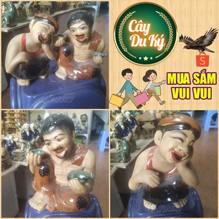 Bộ 2 tượng Chí Phèo & Thị Nở gốm sứ Bát Tràng (3 kích thước) làm mô hình trang trí tiểu cảnh, trang trí bể cá