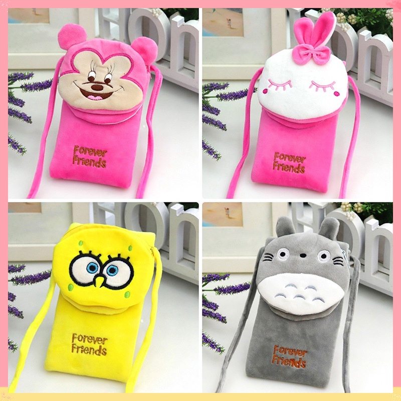 Túi Đeo Vai Đựng Điện Thoại Hình Stitch Minions Nhồi Bông Cho Bé