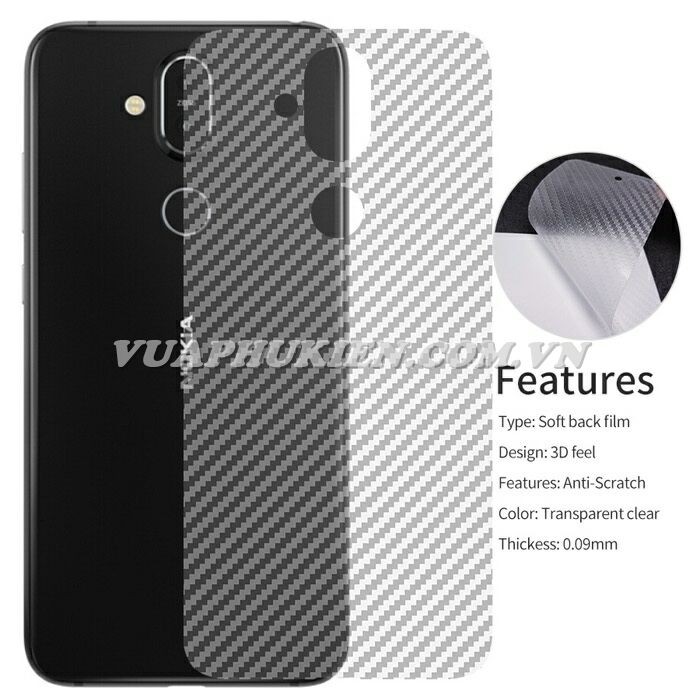 Tấm dán vân Carbon 3D mặt lưng cho Nokia X7, Nokia 8.1, Nokia X6, Nokia 6.1 Plus, Nokia X5, Nokia 5.1 Plus