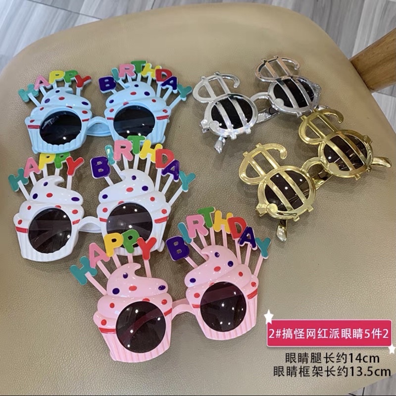 Kính mắt gắn chữ HAPPY BIRTHDAY decor xinh xắn đáng yêu