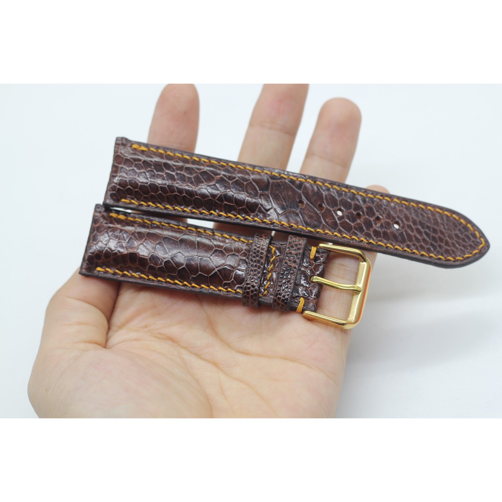 Dây Da Đồng Hồ Đà Điểu,Dây Đồng Hồ May Tay Thủ Công, Kèm Khóa Kim, Tặng Tool Tháo Và Chốt.BH 6 Tháng