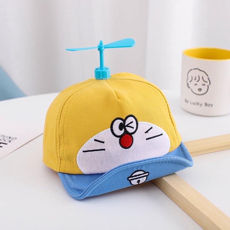 Nón mũ em bé thêu doremon có chong chóng tre kèm ảnh thật