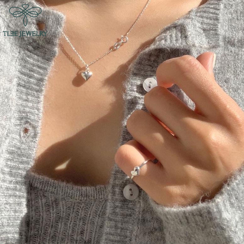 Nhẫn bạc nữ TLEE mẫu tim mở đeo ngón út xinh xắn TleeJewelry A0337