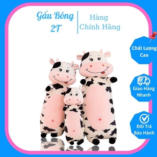 Gấu Bông Gối Ôm Thú Nhồi Bông Bò Sữa Vải Nhung Mềm Mịn Lót Bông Gòn Căng Tròn