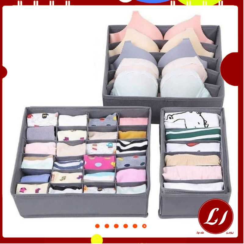 Set 3 Hộp đựng đồ lót, tất chia ngăn gấp gọn tiện lợi