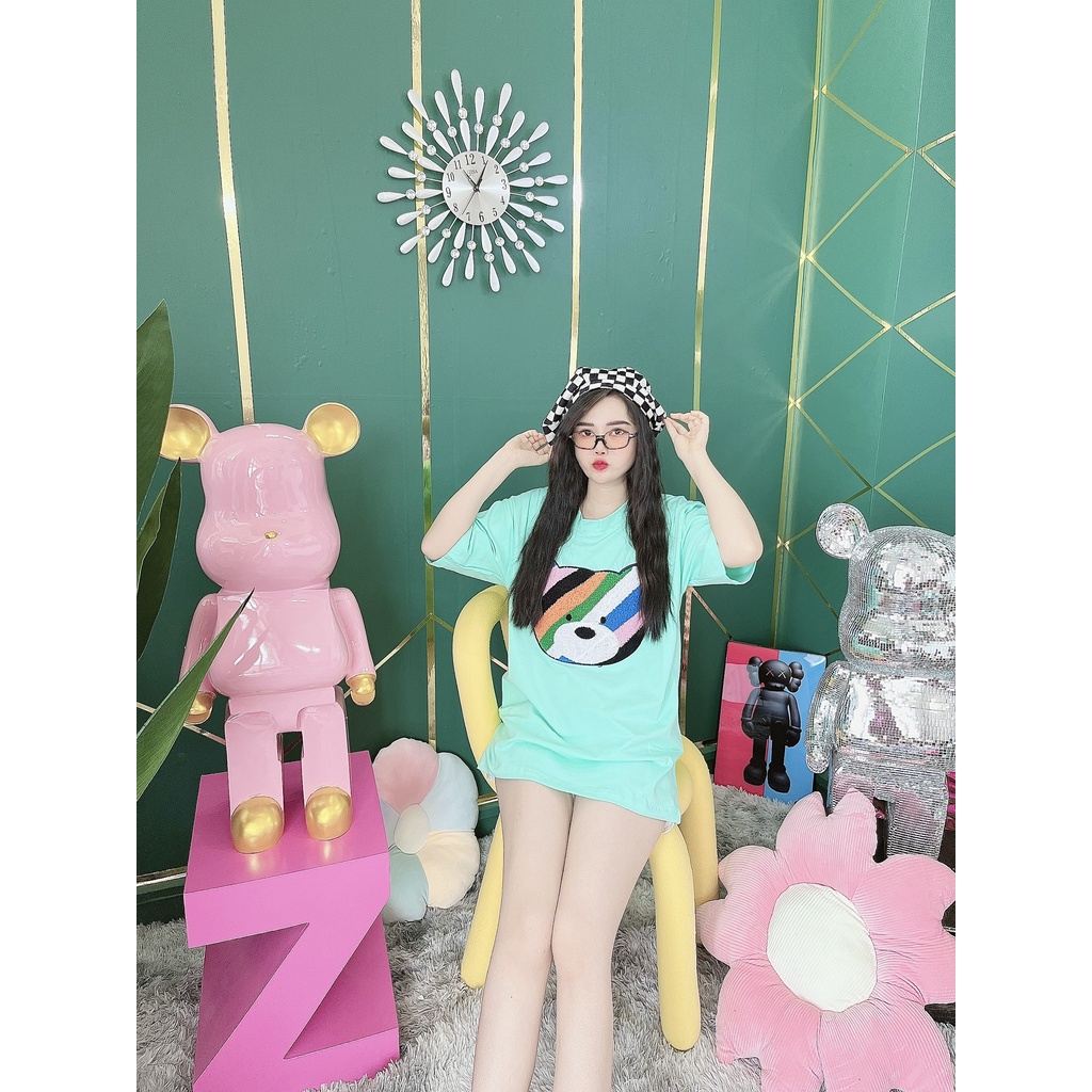 Áo Thun Hình Thêu Nổi Mặt Gấu 7 Màu Quảng Châu Cao Cấp  - AT23 | BigBuy360 - bigbuy360.vn