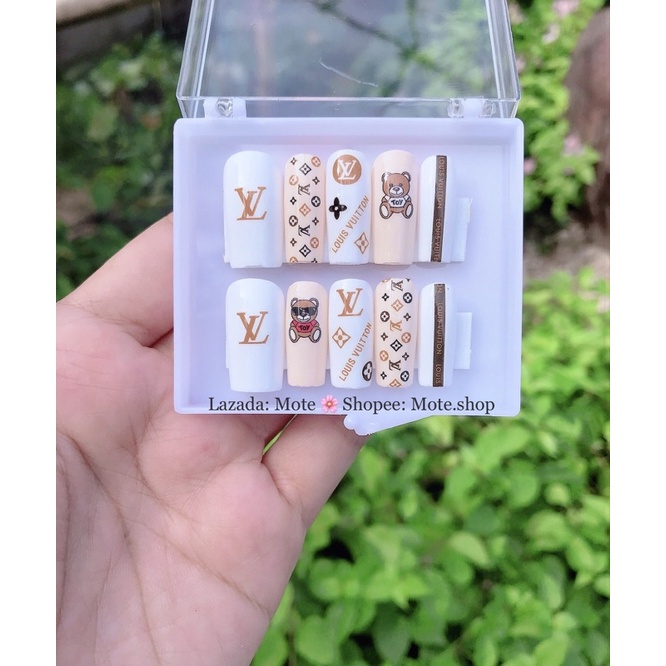 Móng tay úp thiết kế Nâu Kem Gấu - tặng keo và dũa