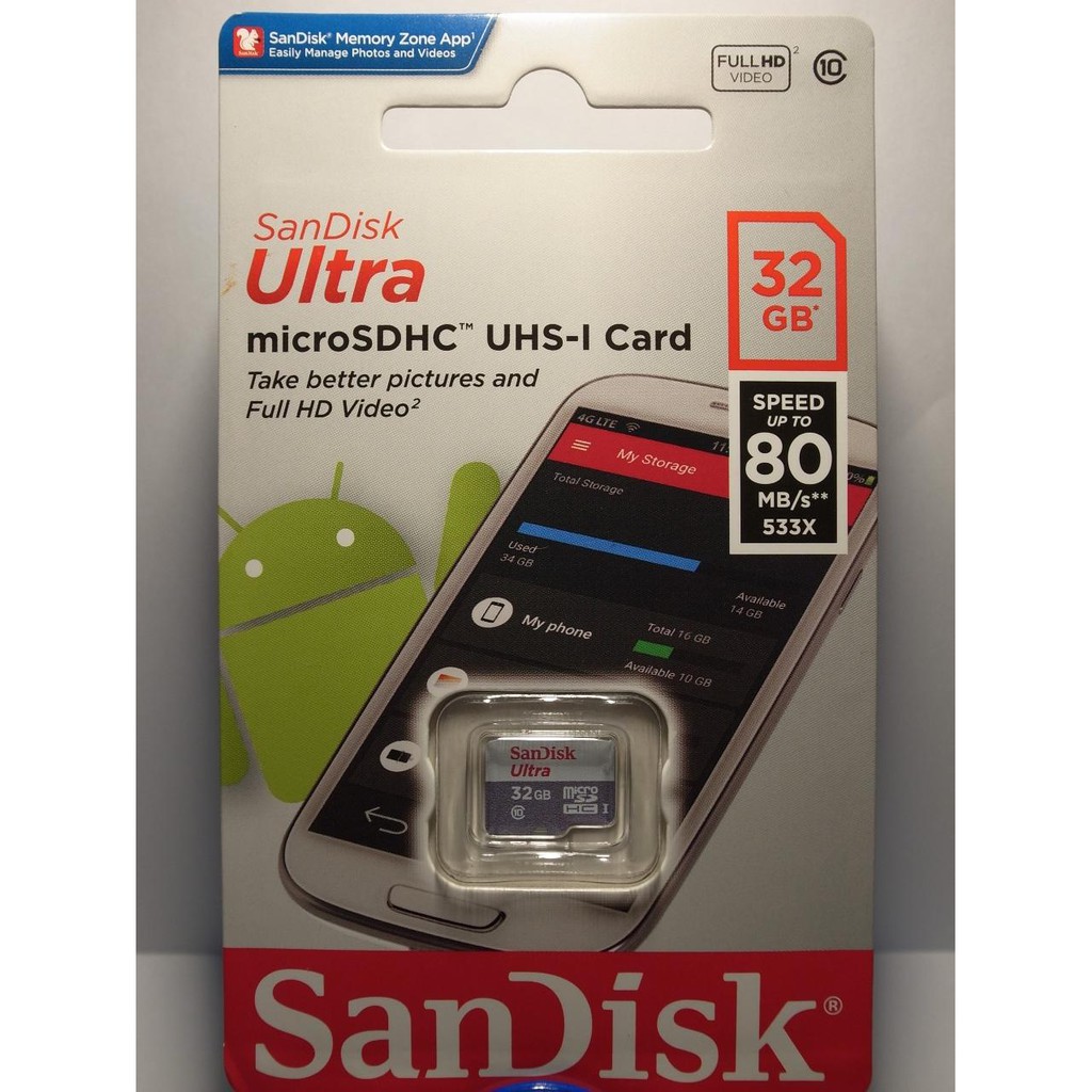 Thẻ Nhớ Micro SD Ultra Sandisk 32GB Class10 - 80MB/s 1000001353