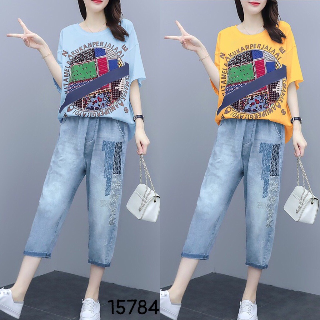 Set lửng BIG SIZE Quần Jean Áo Họa Tiết - 15784