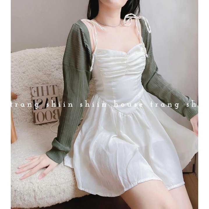 [ 𝐅𝐑𝐄𝐄 𝐒𝐇𝐈𝐏 ] SÉT VÁY 2 DÂY RÚM NGỰC KÈM KHOÁC LEN SIÊU XINH VÁY 2 DÂY TƠ NHŨ