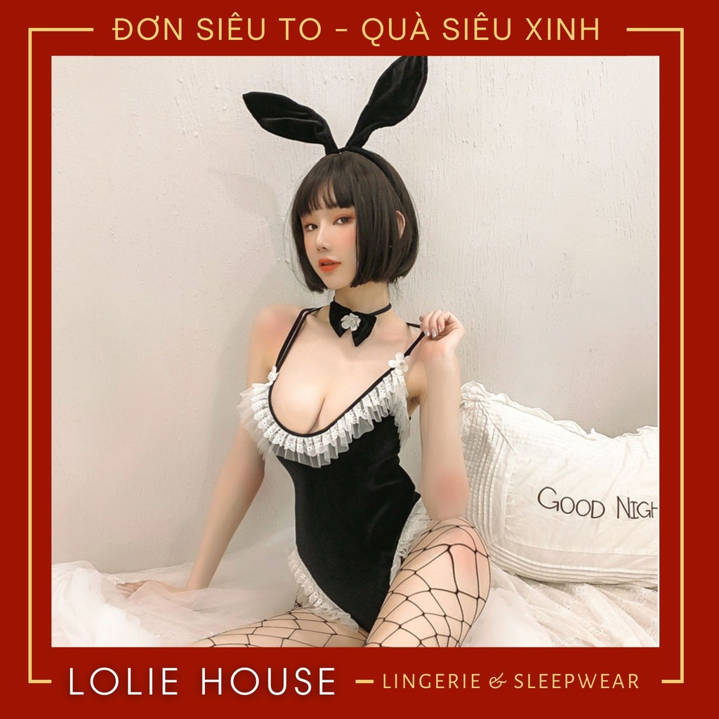Bodysuit cosplay thỏ hầu gái playboy sexy bằng nhung có bờm tai thỏ bunny LOLIE HOUSE - CP14