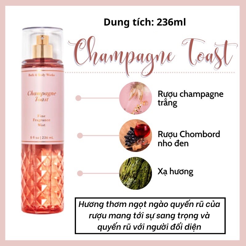 Body mist, Xịt thơm toàn thân A Champane Toast 236ml Cực Thơm, Sang Trọng