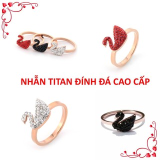 [NHẪN TITAN CAO CẤP] Combo 03 nhẫn Titan mặt đính đá cao cấp hình thiên nga 03 màu sang trọng không han gỉ không bai màu