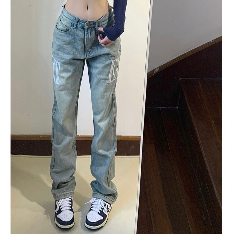 Quần Jeans Dài Thêu Chữ Thời Trang Dành Cho Nữ