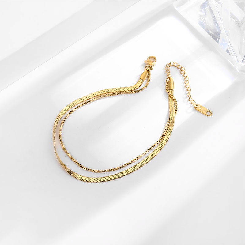 Lắc Chân Hai Lớp Bằng Thép Không Gỉ Mạ Vàng 18k Chống Nước Chống Trượt