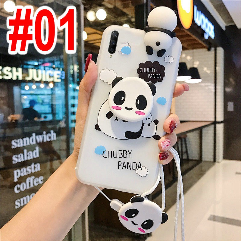 Ốp lưng OPPO A54 A53 A15 A15S A93 A92 A52 A31 A12 A12e A9 A7 A5 A5S A3S A1K F11 F9 F7 F5 F1S Realme 5 5i C2 C1 Pro 2020 3D Doll Cute Panda Soft Case With Lanyard and Stand