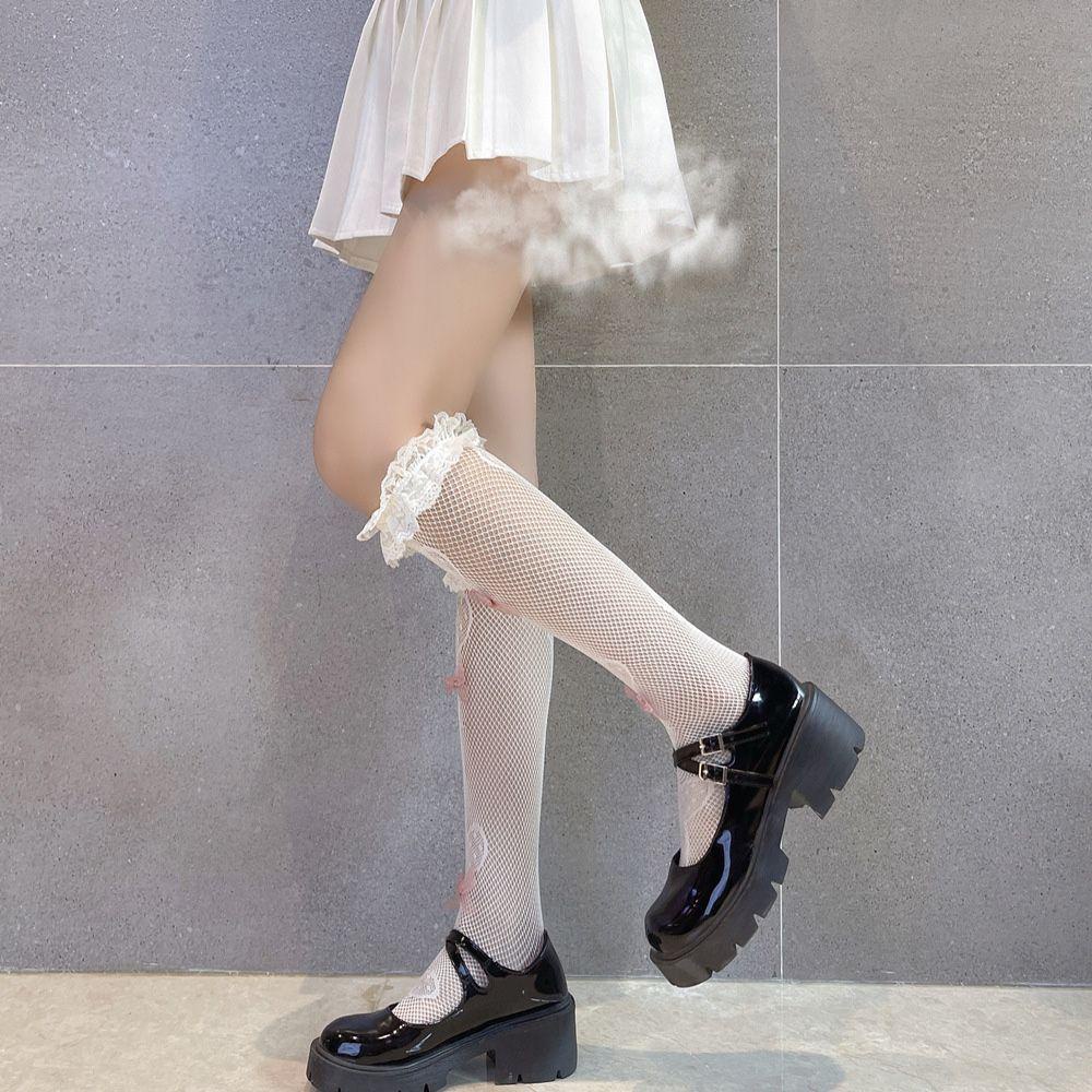 BACK2LIFE Vớ Ren Nylon Mỏng Co Giãn Họa Tiết Kẹo Mút Trái Tim Dễ Thương Phong Cách Lolita Cho Nữ