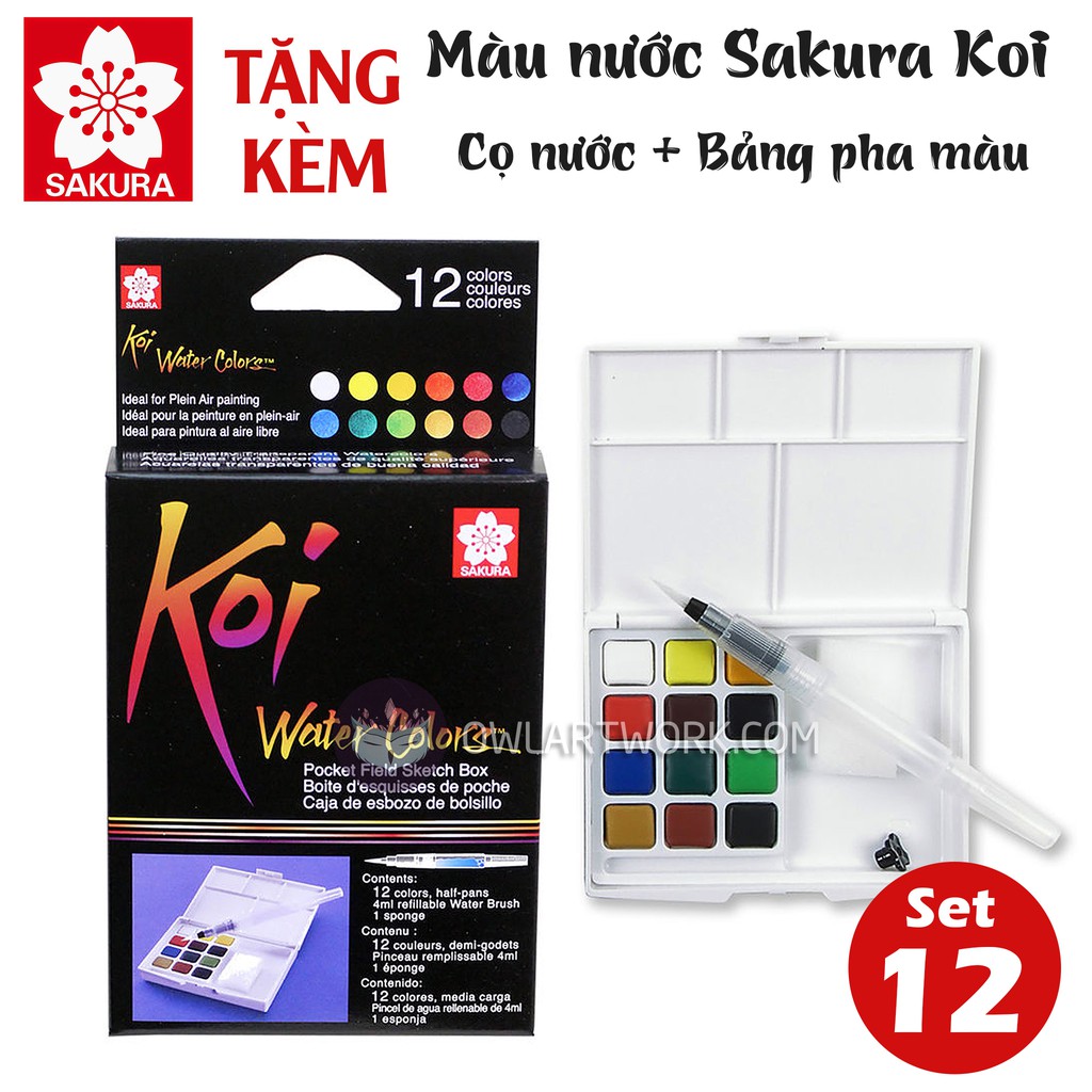 [CHÍNH HÃNG] Màu Nước SAKURA KOI Dạng Nén Set 12 Màu