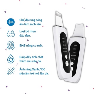Máy cà da chết ION âm tẩy tế bào đẩy mụn đầu đen làm căng ra mặt với sóng EMS - Luxcare68