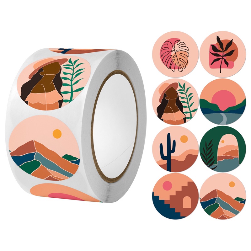 Cuộn 500 Sticker Dán Trang Trí Phong Cách Retro