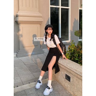 váy xẻ đùi freesize có thun sau eo