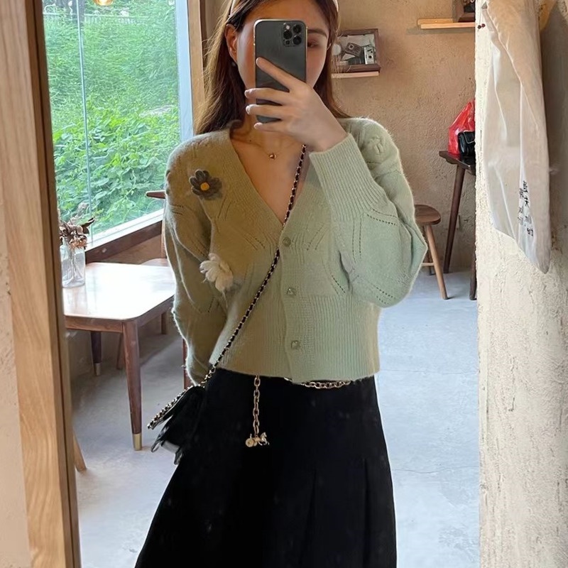 Áo Khoác cardigan Dệt Kim Cổ Chữ V Thời Trang Thu Đông Hàn Quốc Dành Cho Nữ