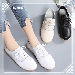 WOVO Giày da trắng Giày bệt cho phụ nữ 35-40