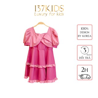 Váy đầm công chúa 2 tầng Lusie thiết kế tay bồng xinh xắn 137Kid tặng hoa hồng cài ngực