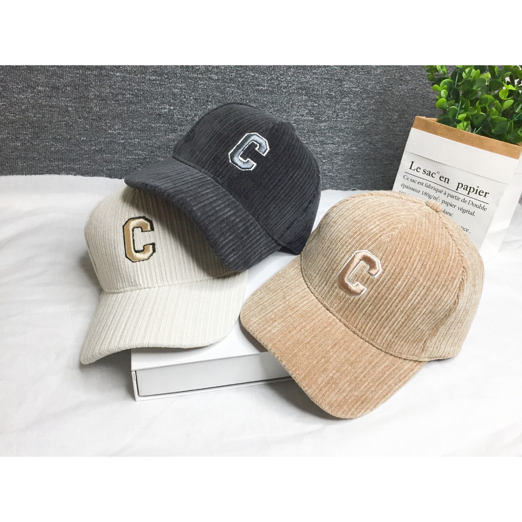 Mũ Lưỡi Trai Nhung Kẻ Thêu Chữ Thời Trang Hàn Quốc