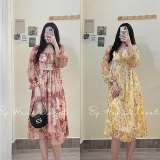 Váy hoa cúp ngực chất voan tơ mềm mịn hàng quảng châu cao cấp Hami 119